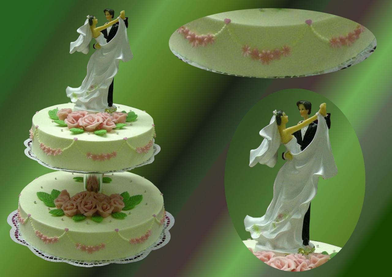 H.E.27 Etagen- Hochzeitstorte mit Bl&uuml;tengirlanden